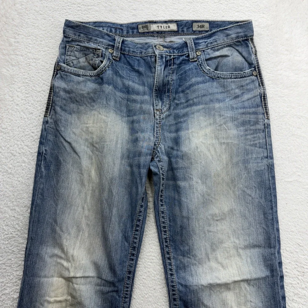 BKE Tyler Mens 34R Straight Leg Jeans Blue Medium Wash Distressed 100% Cotton